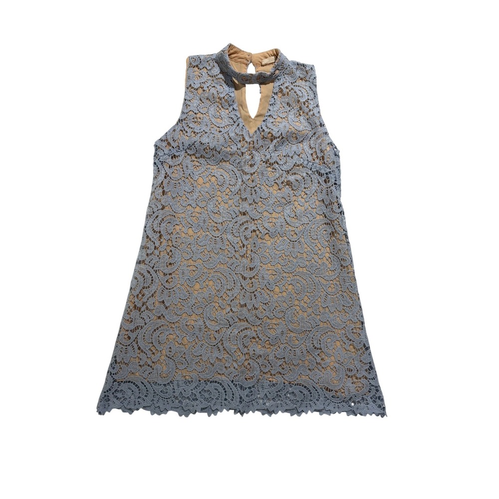 Altar'd State Blue Lace Shift Dress Size L Sleeveless Boho Floral Overlay